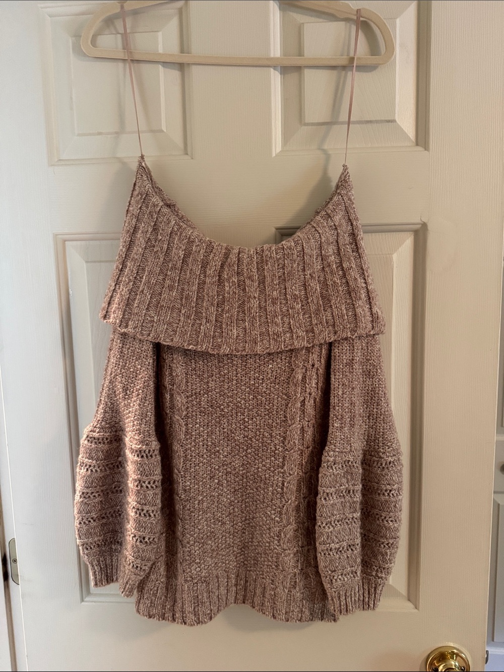 Anthropologie Off-Shoulder Chunky Knit Sweater in Dusty Rose